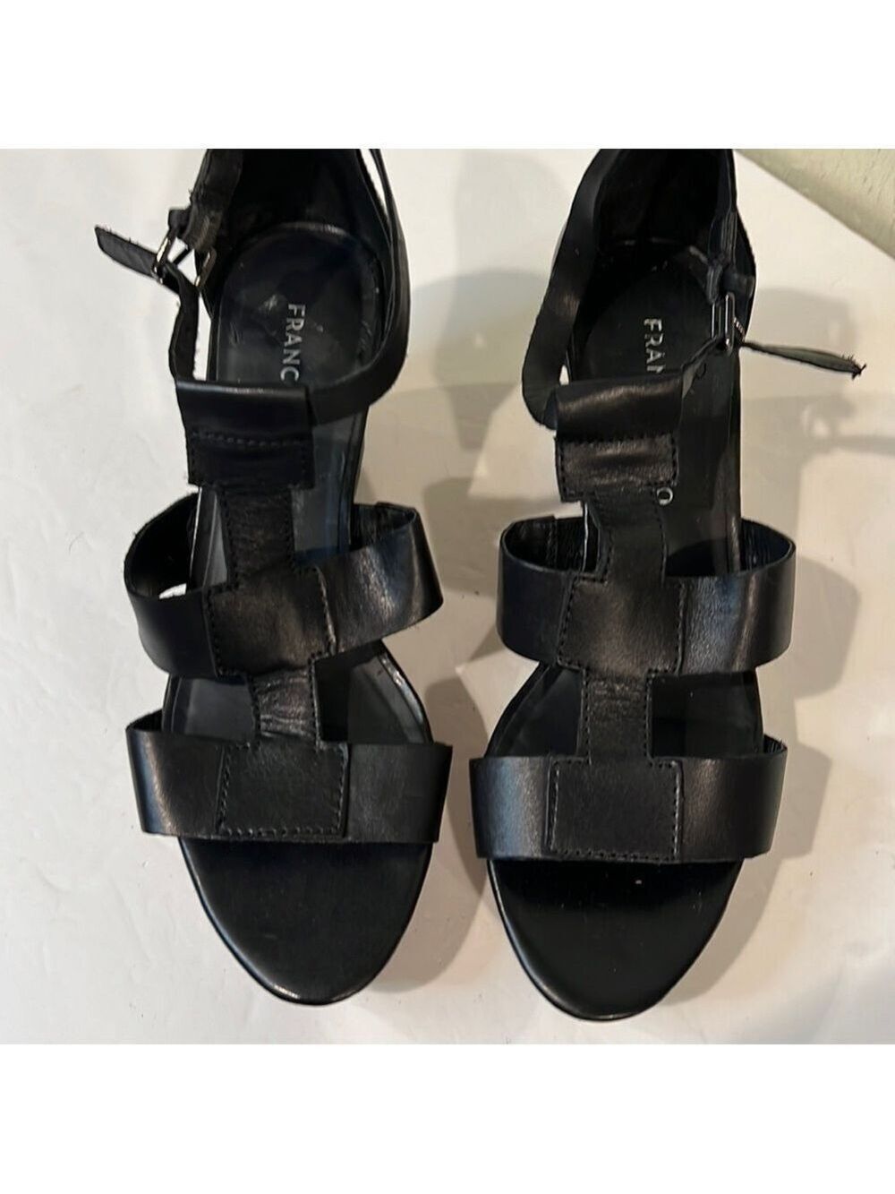 Franco Sarto Black Platform Wedge Cork Sandals Size 8